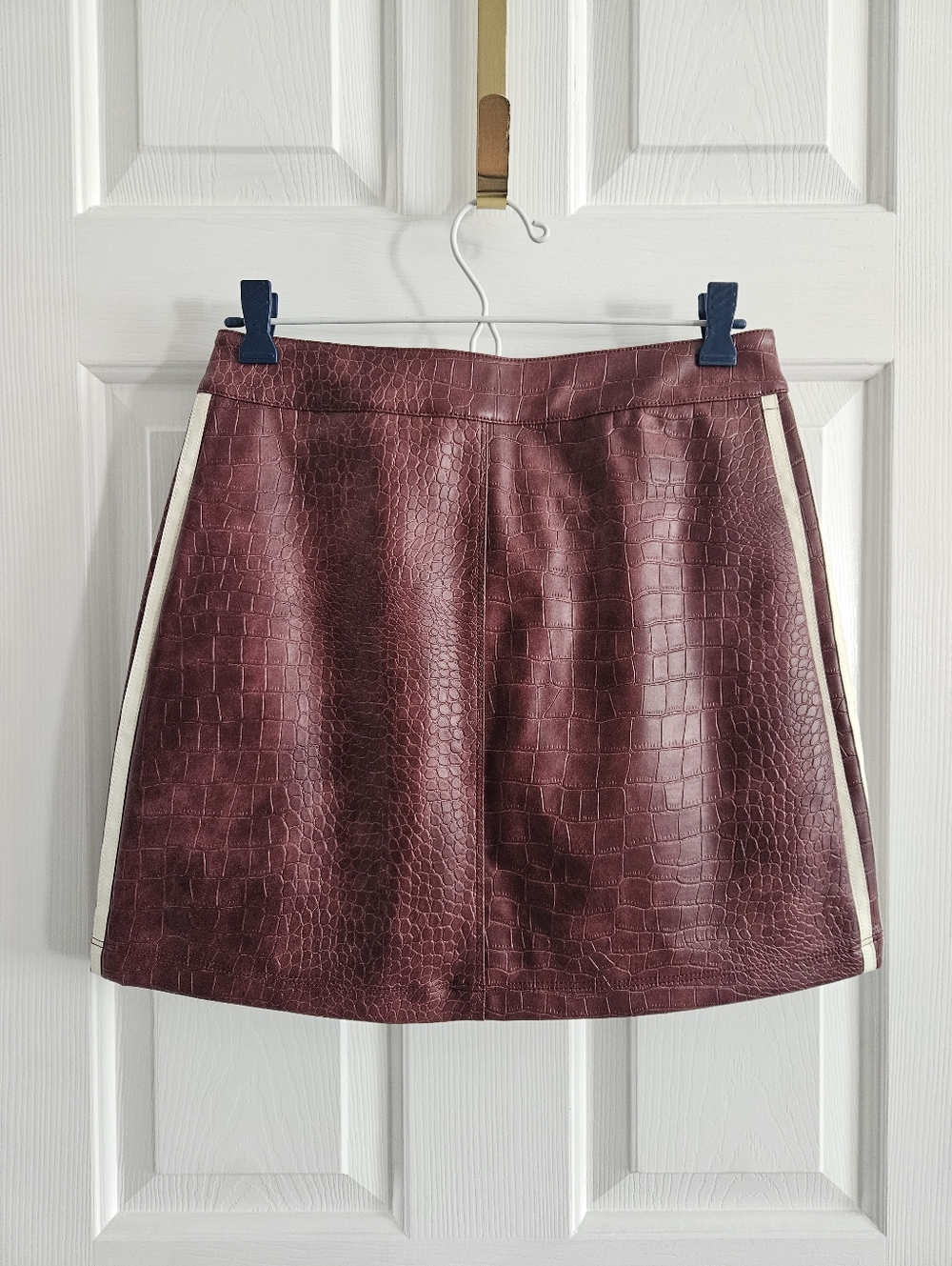 NWT- Adidas Originals Pleather Three Stripe Mini Skirt- Maroon - Picture 8 of 10